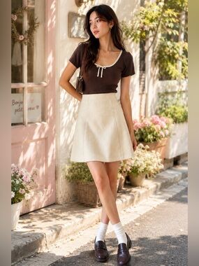 Cara Cream Textured A-Line Mini Skirt Japanese Size 61-89 XS S